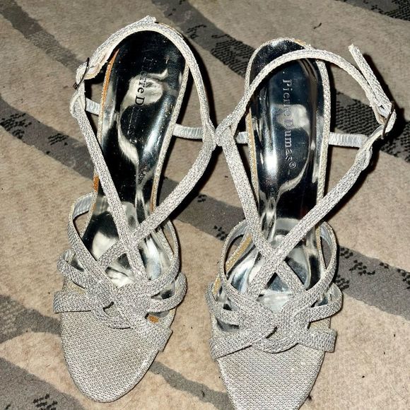 PIERRE DUMAS SILVER GLITTER HEELS - Picture 6 of 7